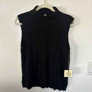 NWT Margaret O’Leary Black Sleeveless Turtleneck Sweater | Size Medium